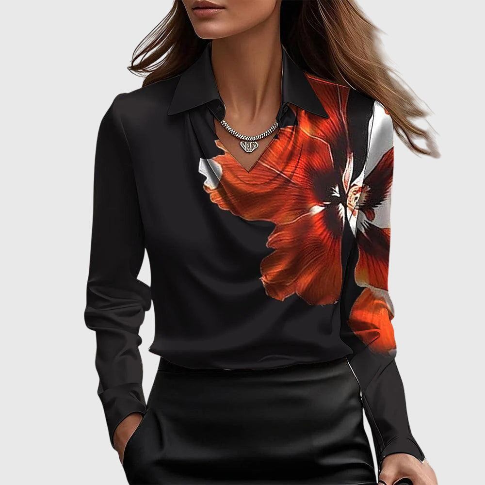 Sylvie - Blusa di lusso con lucentezza e collo plissettato