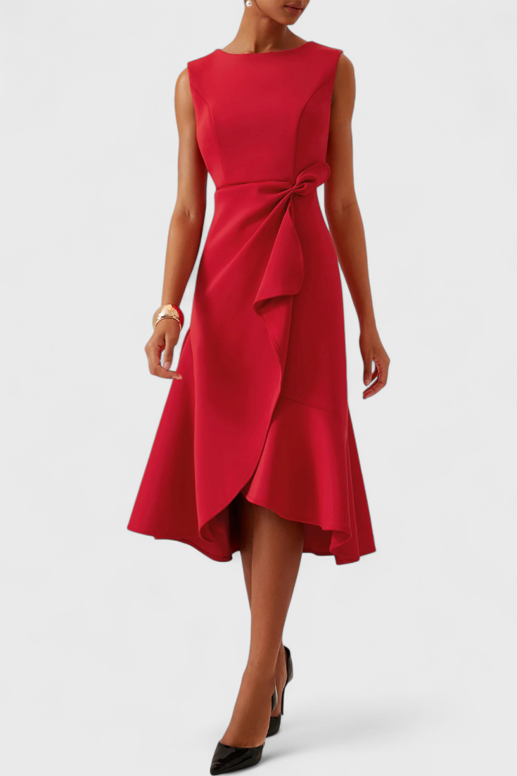 Claudia Abito Midi Asimmetrico con Eleganti Pieghe
