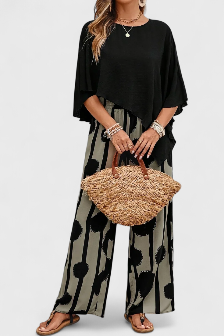 Aleida Set Asimmetrico con Top e Pantaloni Stampati