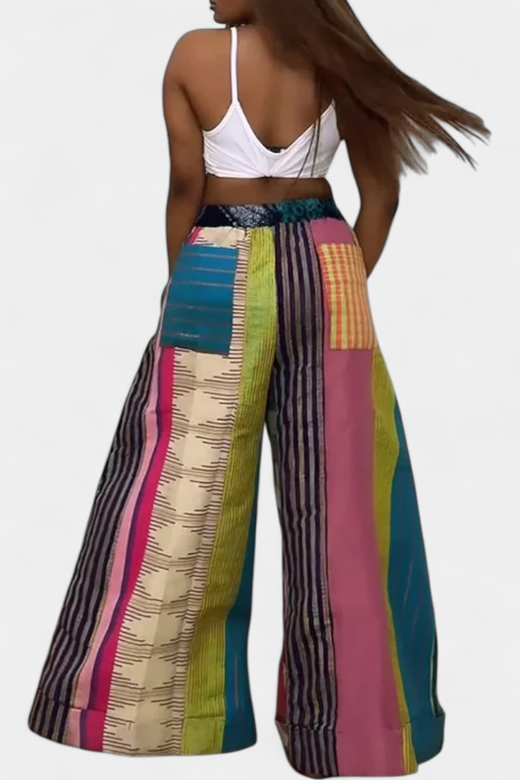Pantaloni Claudine Casual con Gamba Larga e Motivo a Righe