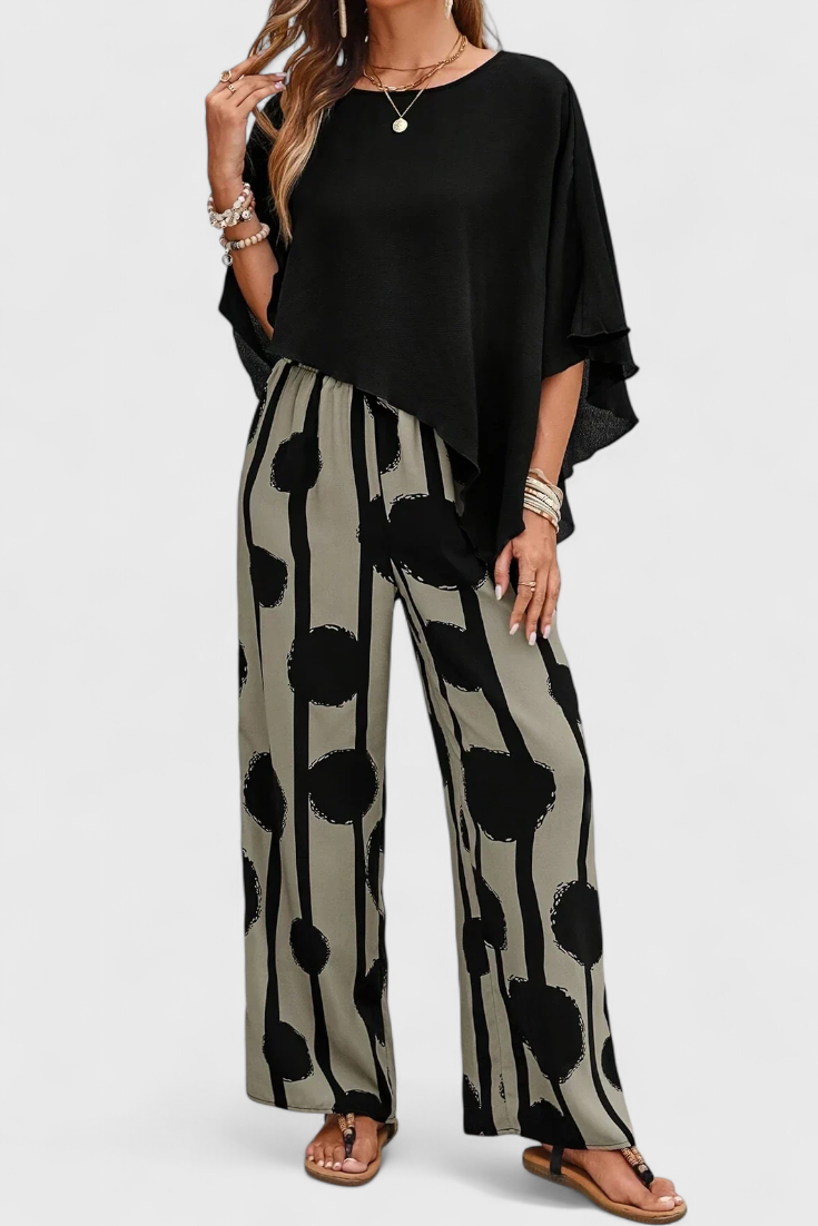 Aleida Set Asimmetrico con Top e Pantaloni Stampati