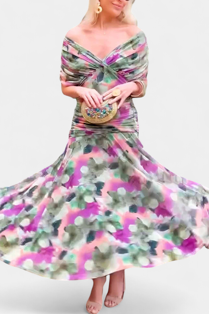 Alondra Vestito Lungo con Fantasia Floreale e Décolleté