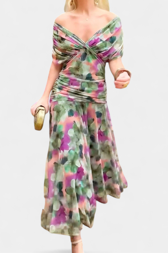 Alondra Vestito Lungo con Fantasia Floreale e Décolleté