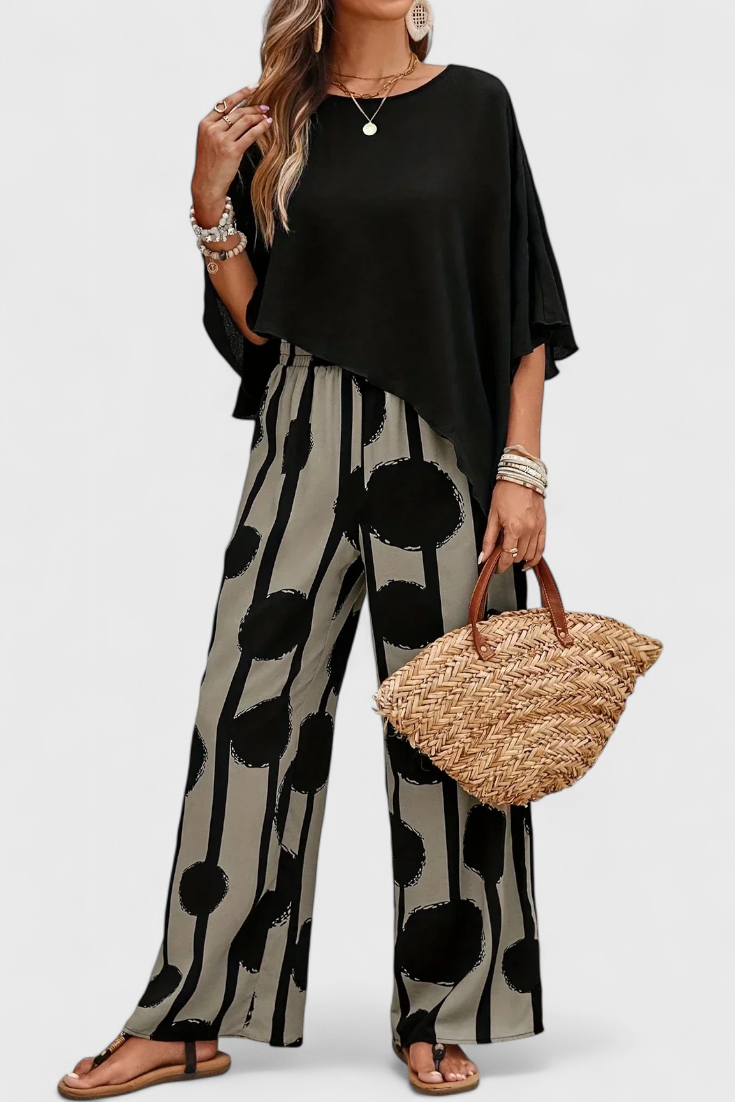 Aleida Set Asimmetrico con Top e Pantaloni Stampati