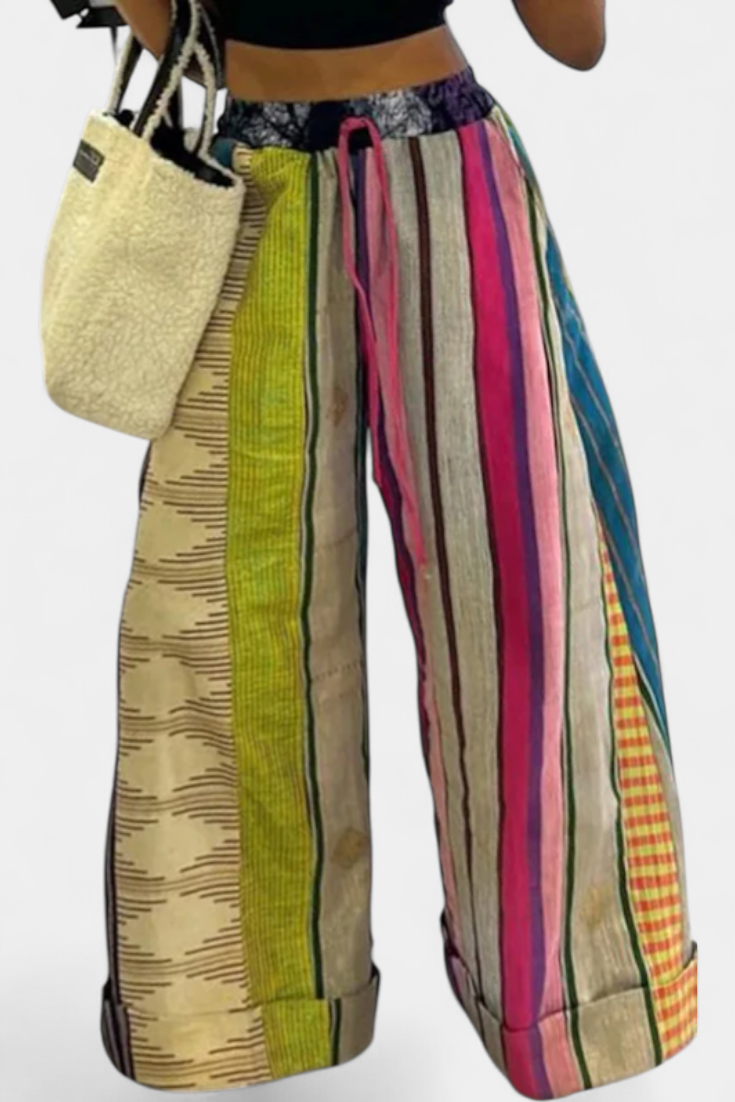 Pantaloni Claudine Casual con Gamba Larga e Motivo a Righe
