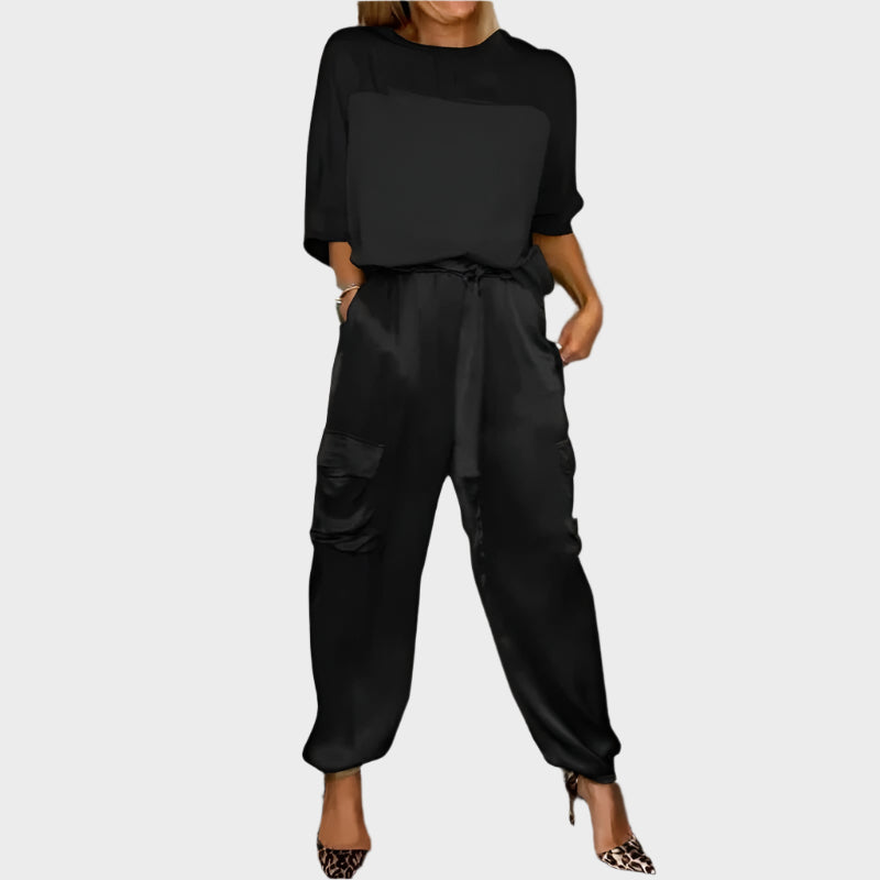 Set Satinato con Blusa Larga e Pantaloni Cargo