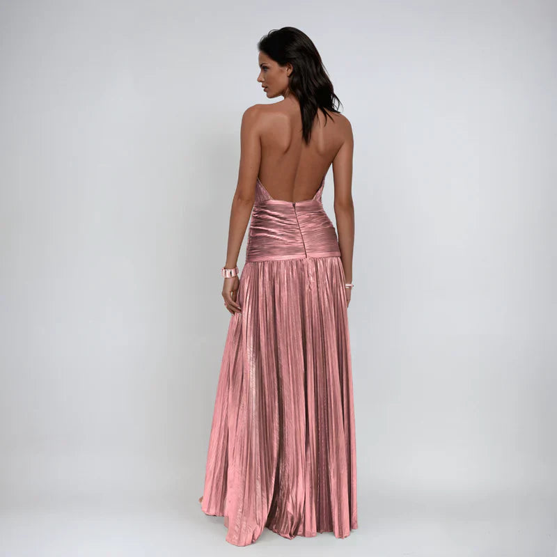 Emma | Vestito Halter Metallico con Schiena Scoperta