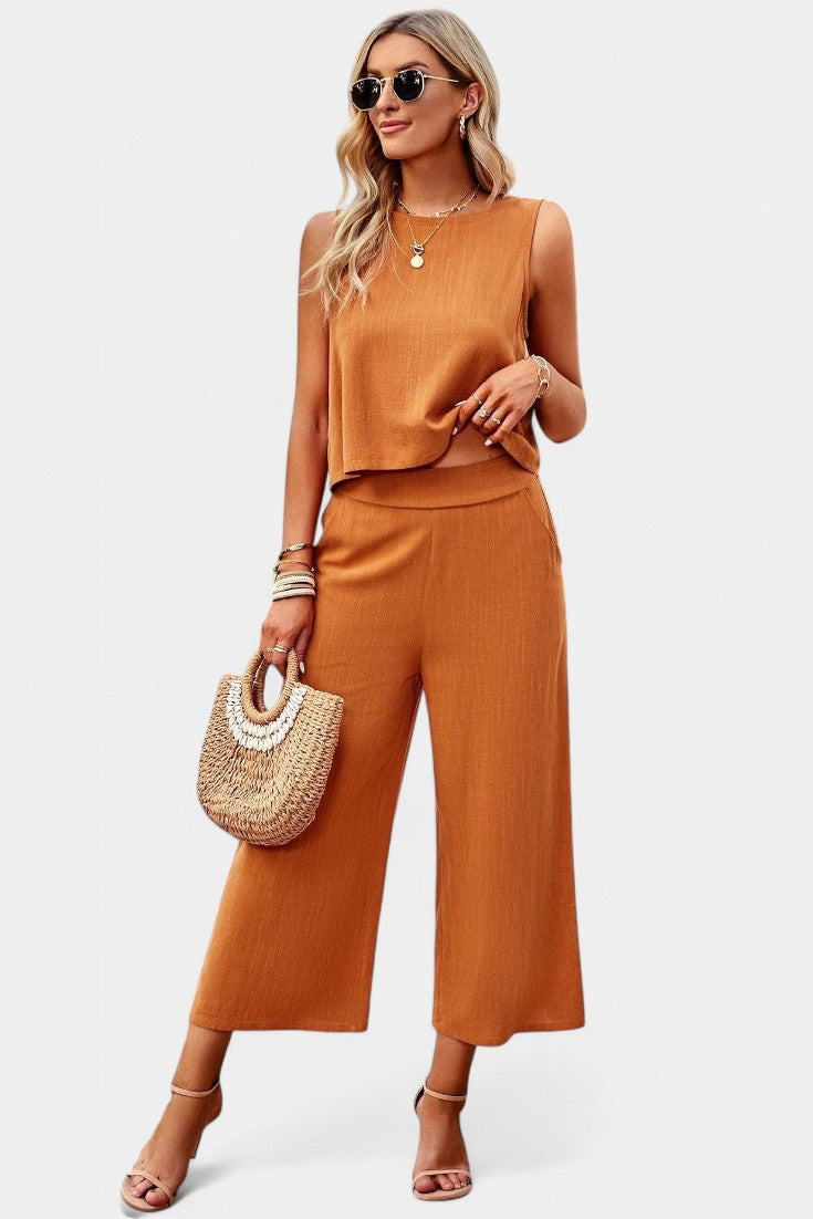 Lavinia Boho Set con Top Leggero e Shorts in Lino e Cotone