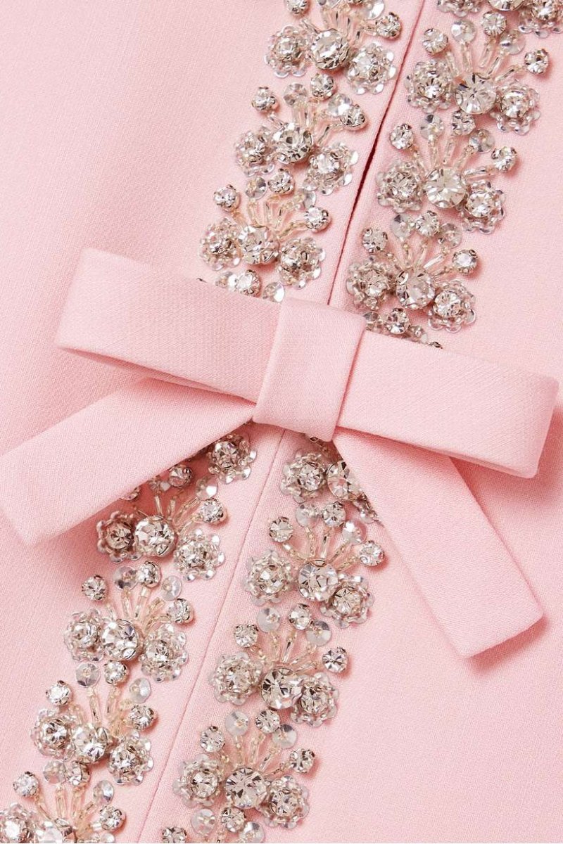 Zoe Vestito midi con fiocco e decorazioni in cristallo