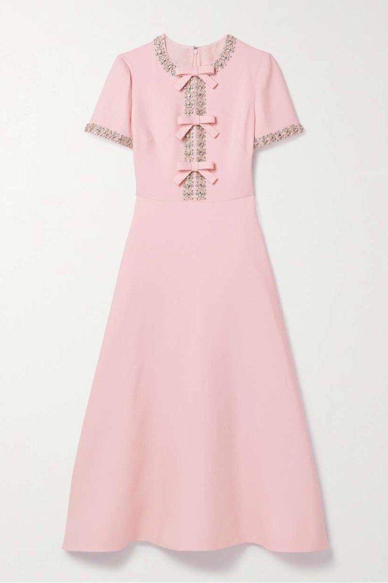 Zoe Vestito midi con fiocco e decorazioni in cristallo