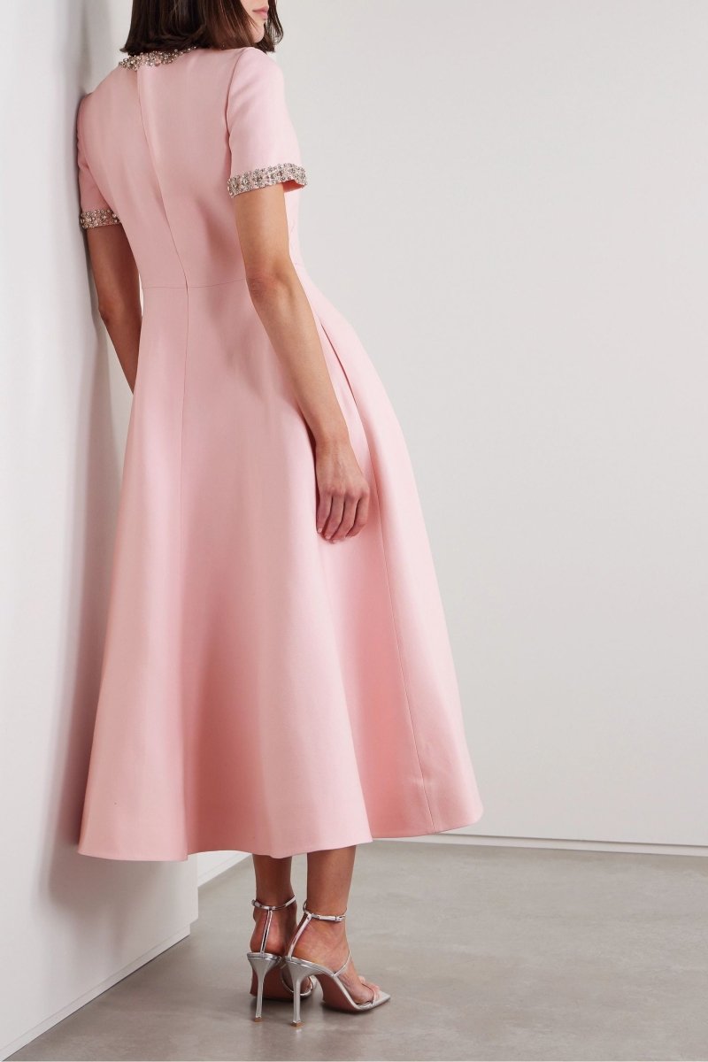 Zoe Vestito midi con fiocco e decorazioni in cristallo